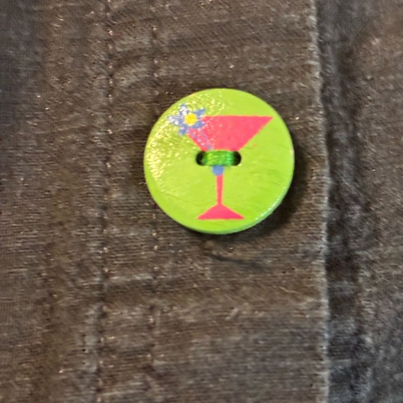 Vintage Stylish Black Button-Down Shirt with Pink and Green Accents - Picture 4 of 7